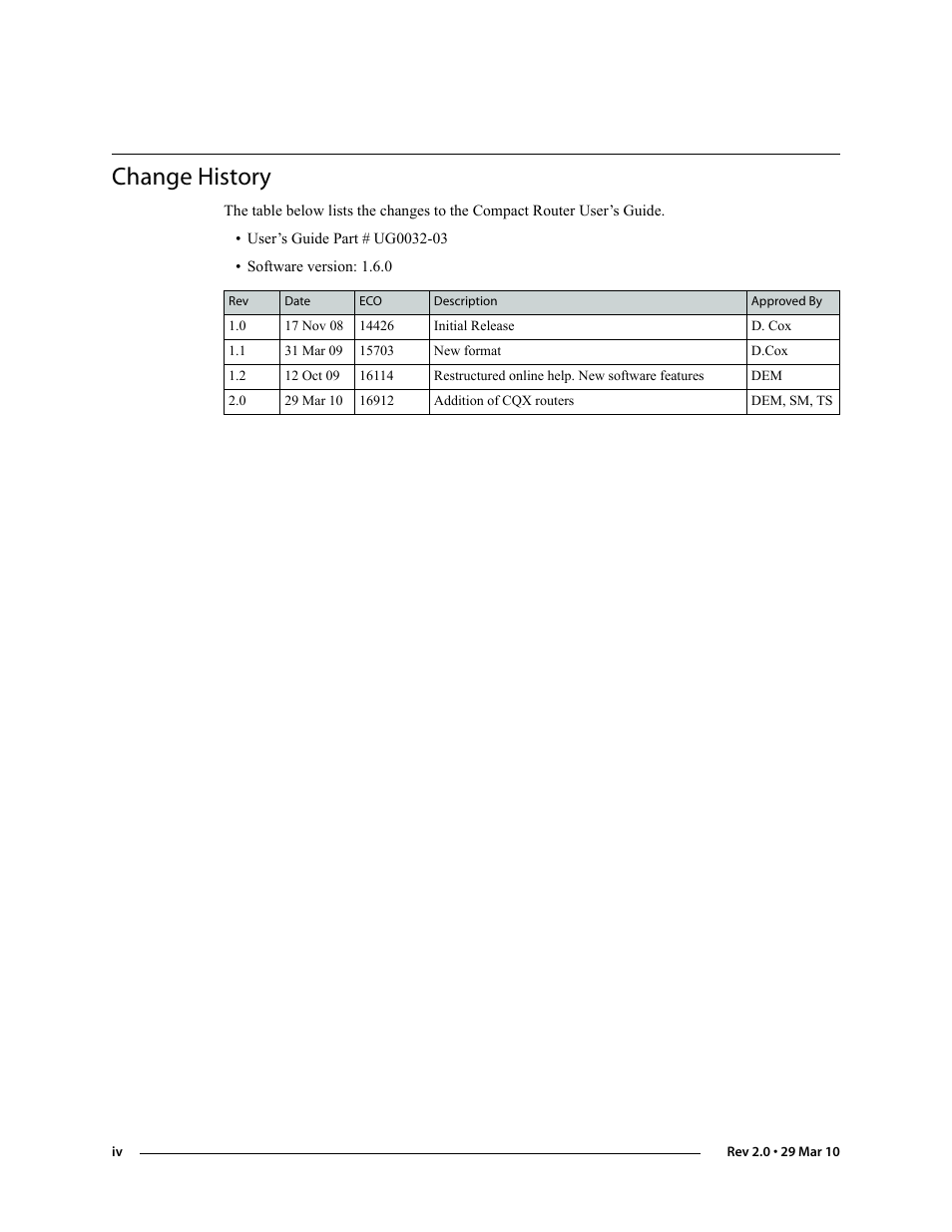 Change history | Grass Valley NVISION Compact CQX User Manual | Page 4 / 134