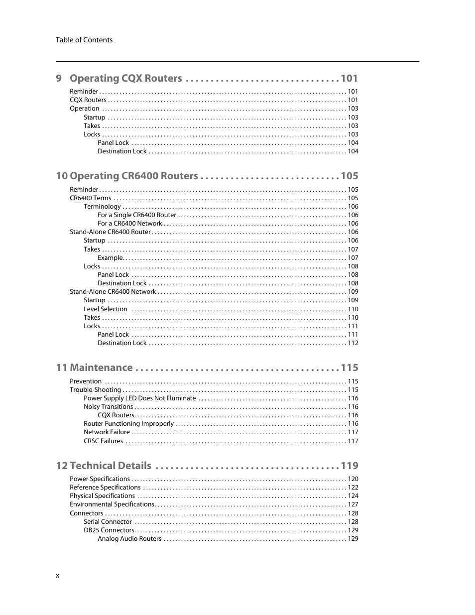 9 operating cqx routers, 11 maintenance, 12 technical details | Grass Valley CR Series v.3.2 User Manual | Page 10 / 212