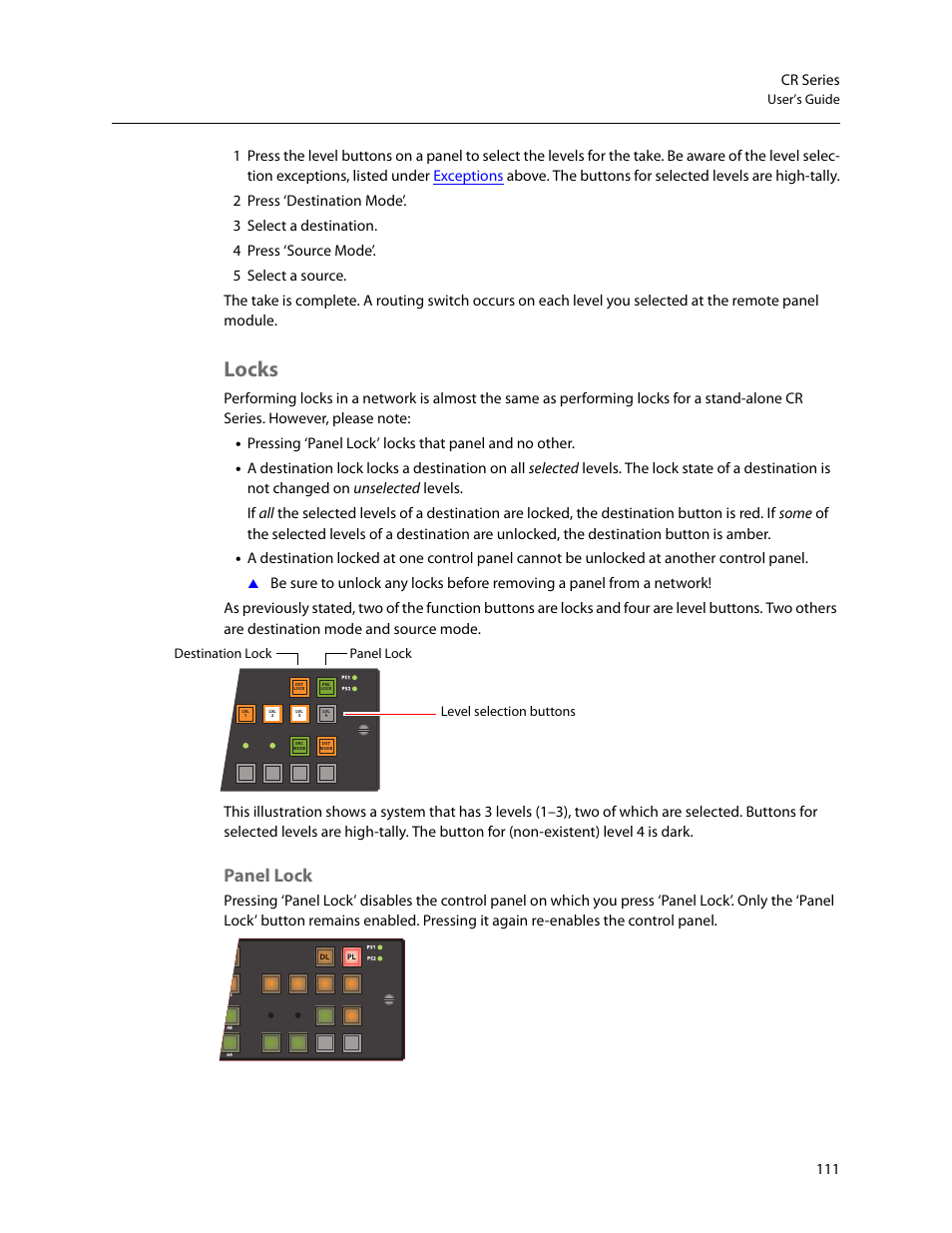 Locks, Panel lock, 111 cr series | Grass Valley CR Series v.3.2 User Manual | Page 123 / 212