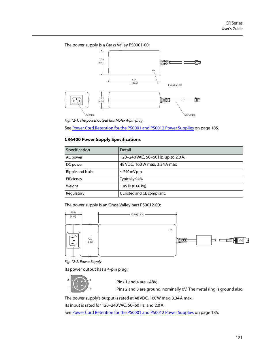 Cr6400 power supply specifications | Grass Valley CR Series v.3.2 User Manual | Page 133 / 212