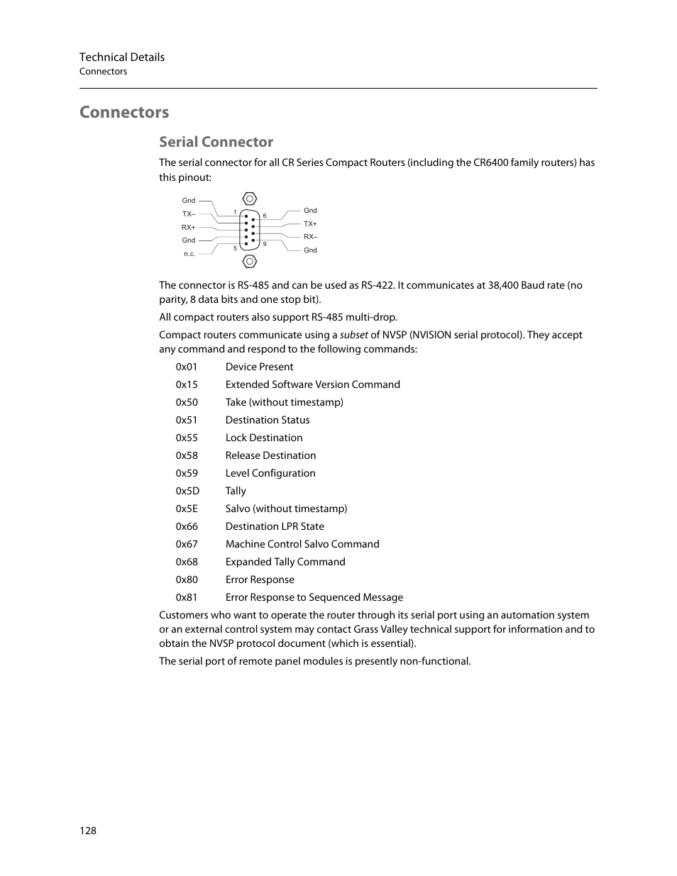 Connectors, Serial connector | Grass Valley CR Series v.3.2 User Manual | Page 140 / 212