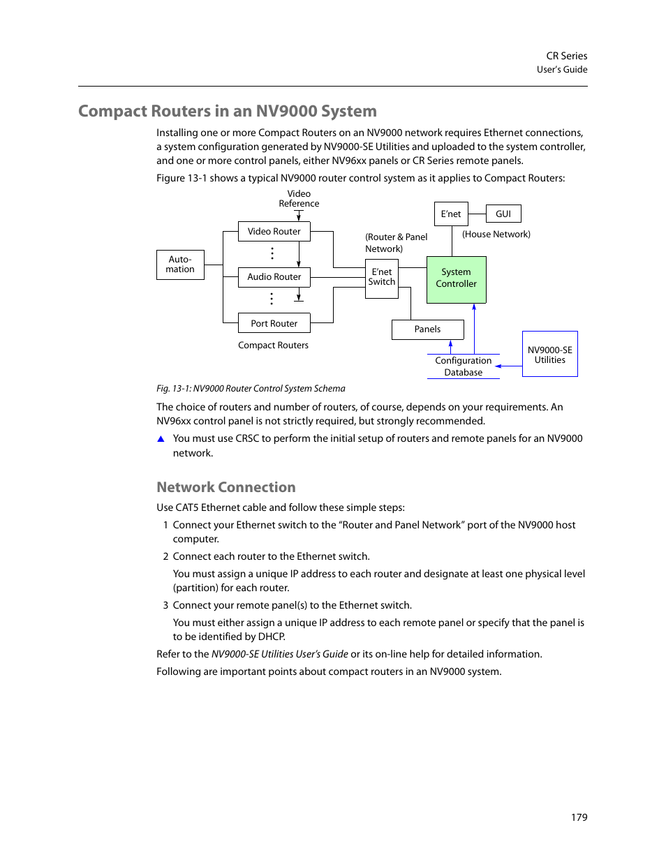 Compact routers in an nv9000 system, Network connection, Compact routers in an nv9000 | System | Grass Valley CR Series v.3.2 User Manual | Page 191 / 212