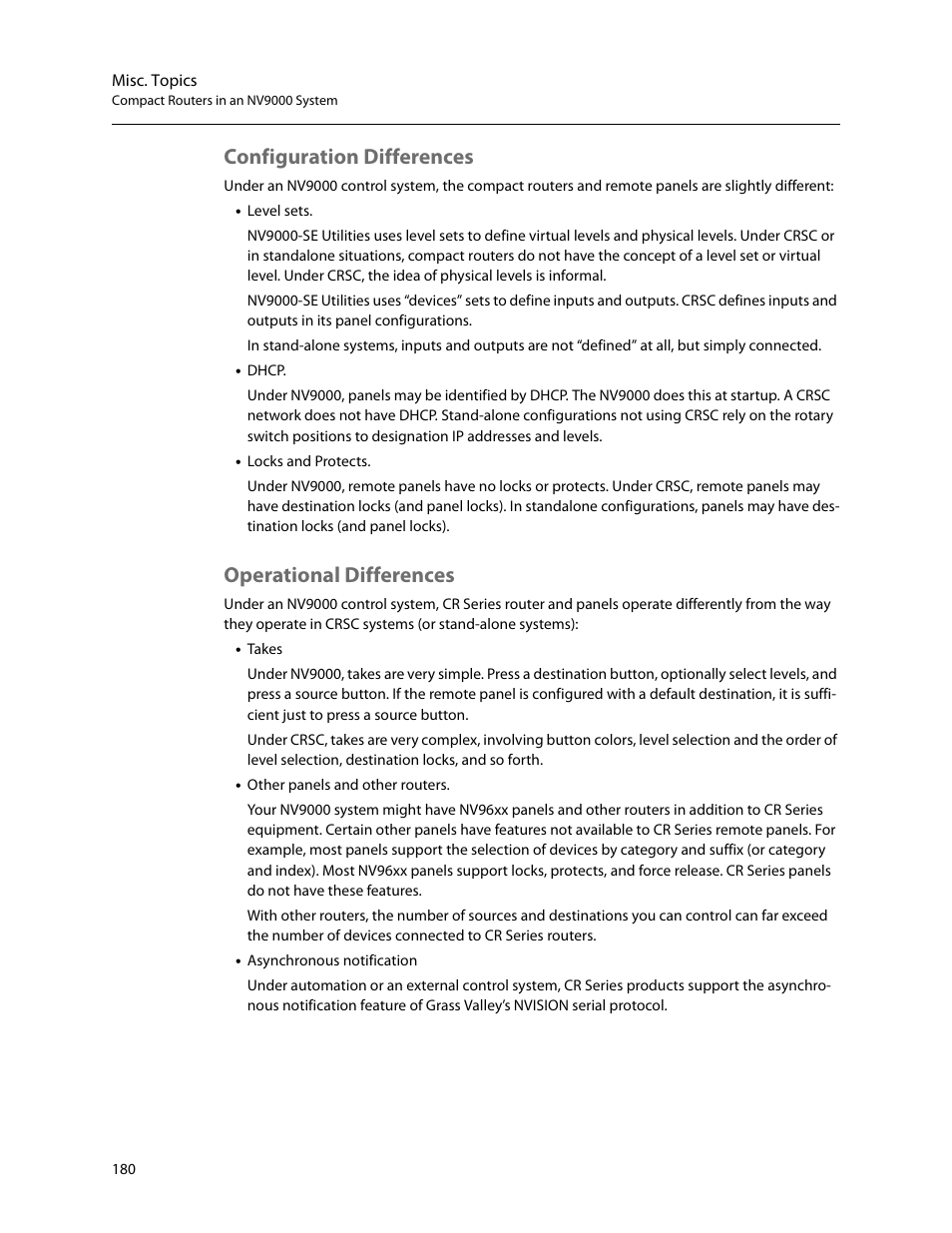 Configuration differences, Operational differences, Configuration differences operational differences | Grass Valley CR Series v.3.2 User Manual | Page 192 / 212