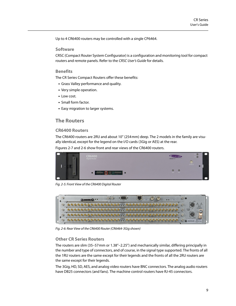 Software, Benefits, The routers | Cr6400 routers, Other cr series routers, Software benefits, Cr6400 routers other cr series routers | Grass Valley CR Series v.3.2 User Manual | Page 21 / 212