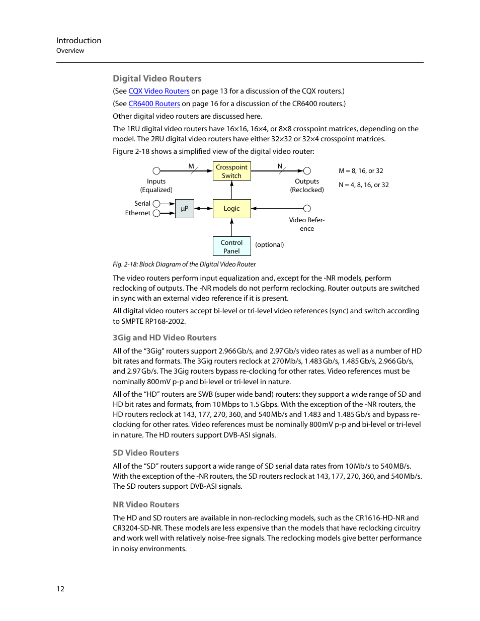 Digital video routers | Grass Valley CR Series v.3.2 User Manual | Page 24 / 212