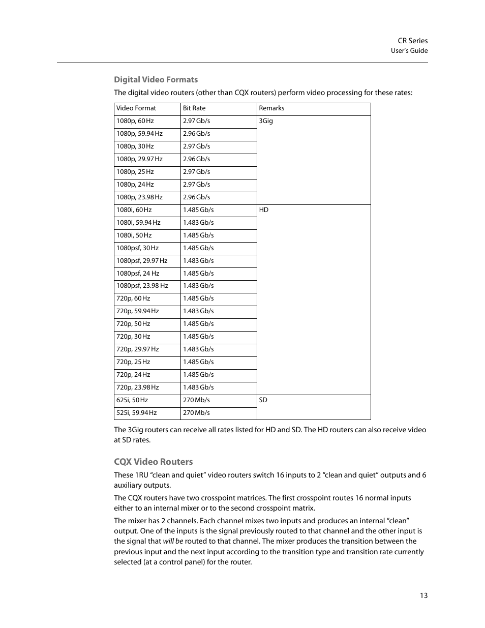 Cqx video routers | Grass Valley CR Series v.3.2 User Manual | Page 25 / 212