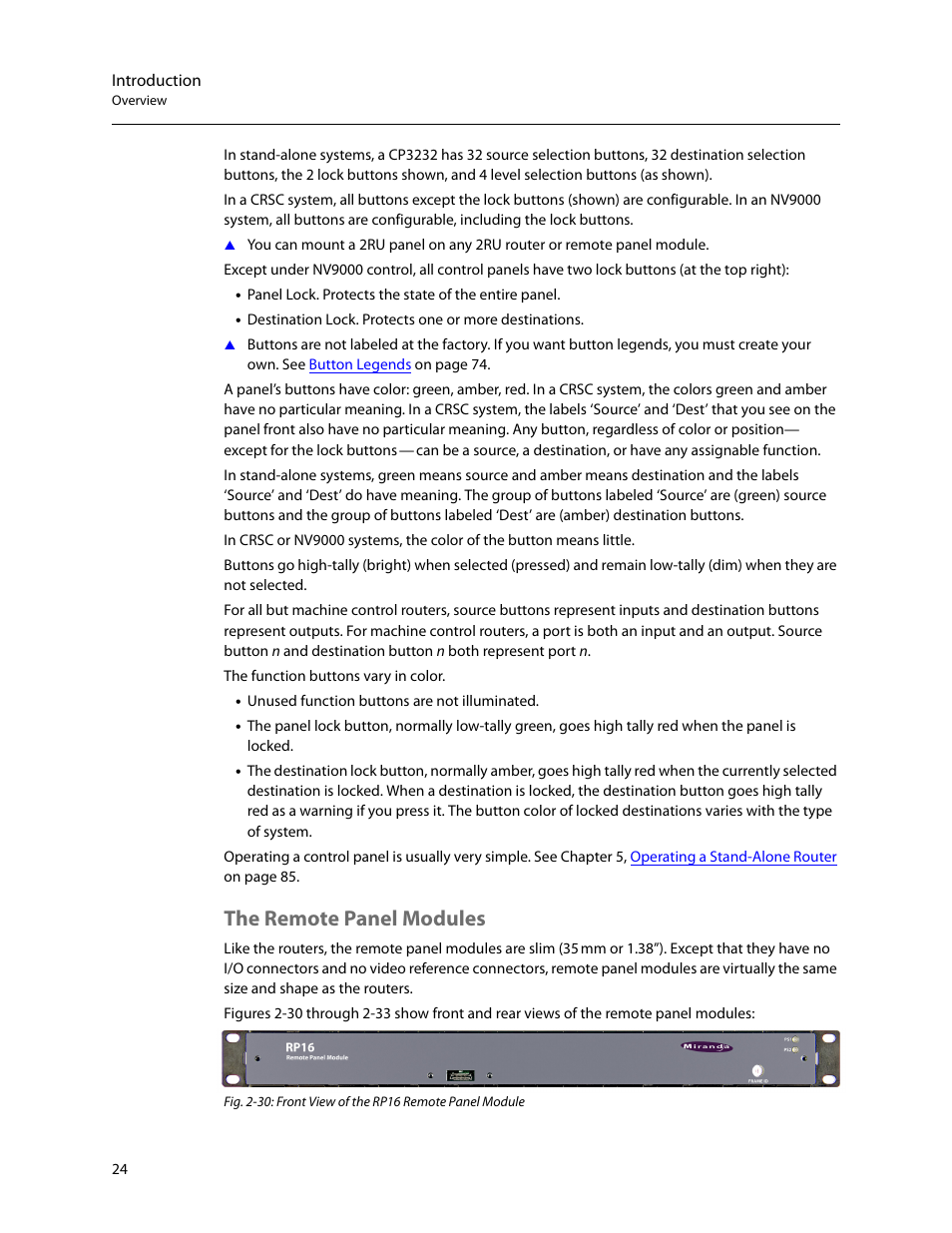 The remote panel modules | Grass Valley CR Series v.3.2 User Manual | Page 36 / 212