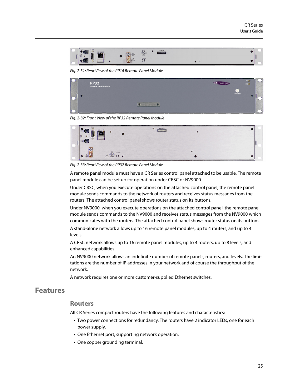 Features, Routers | Grass Valley CR Series v.3.2 User Manual | Page 37 / 212