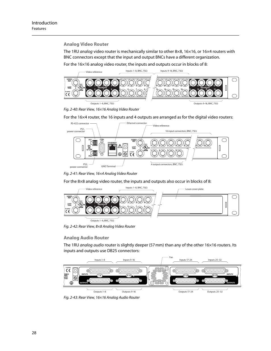 Introduction, Analog video router, Analog audio router | Features | Grass Valley CR Series v.3.2 User Manual | Page 40 / 212