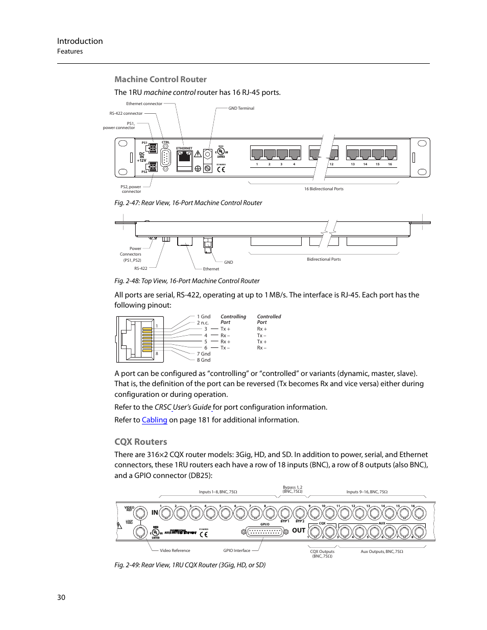 Cqx routers, Introduction, Machine control router | Features | Grass Valley CR Series v.3.2 User Manual | Page 42 / 212