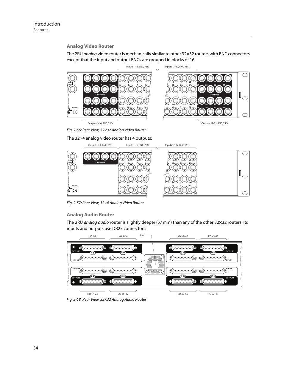 Introduction, Analog video router, Analog audio router | The 32×4 analog video router has 4 outputs, Features | Grass Valley CR Series v.3.2 User Manual | Page 46 / 212