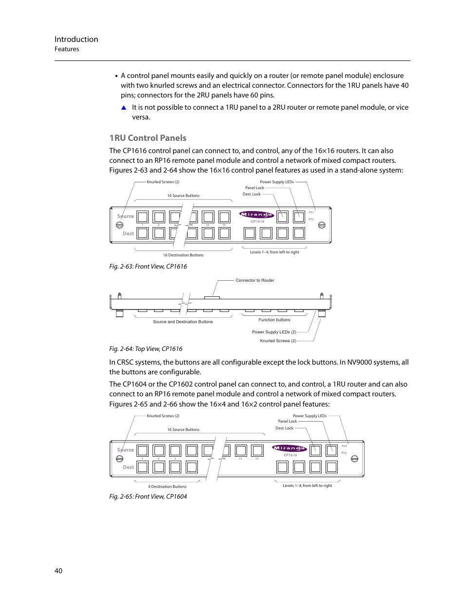 1ru control panels, Introduction | Grass Valley CR Series v.3.2 User Manual | Page 52 / 212