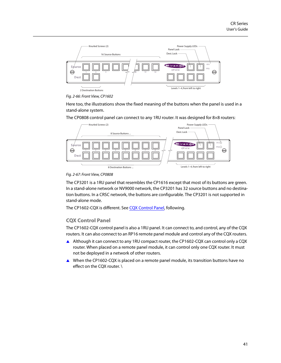 Cqx control panel, 41 cr series | Grass Valley CR Series v.3.2 User Manual | Page 53 / 212