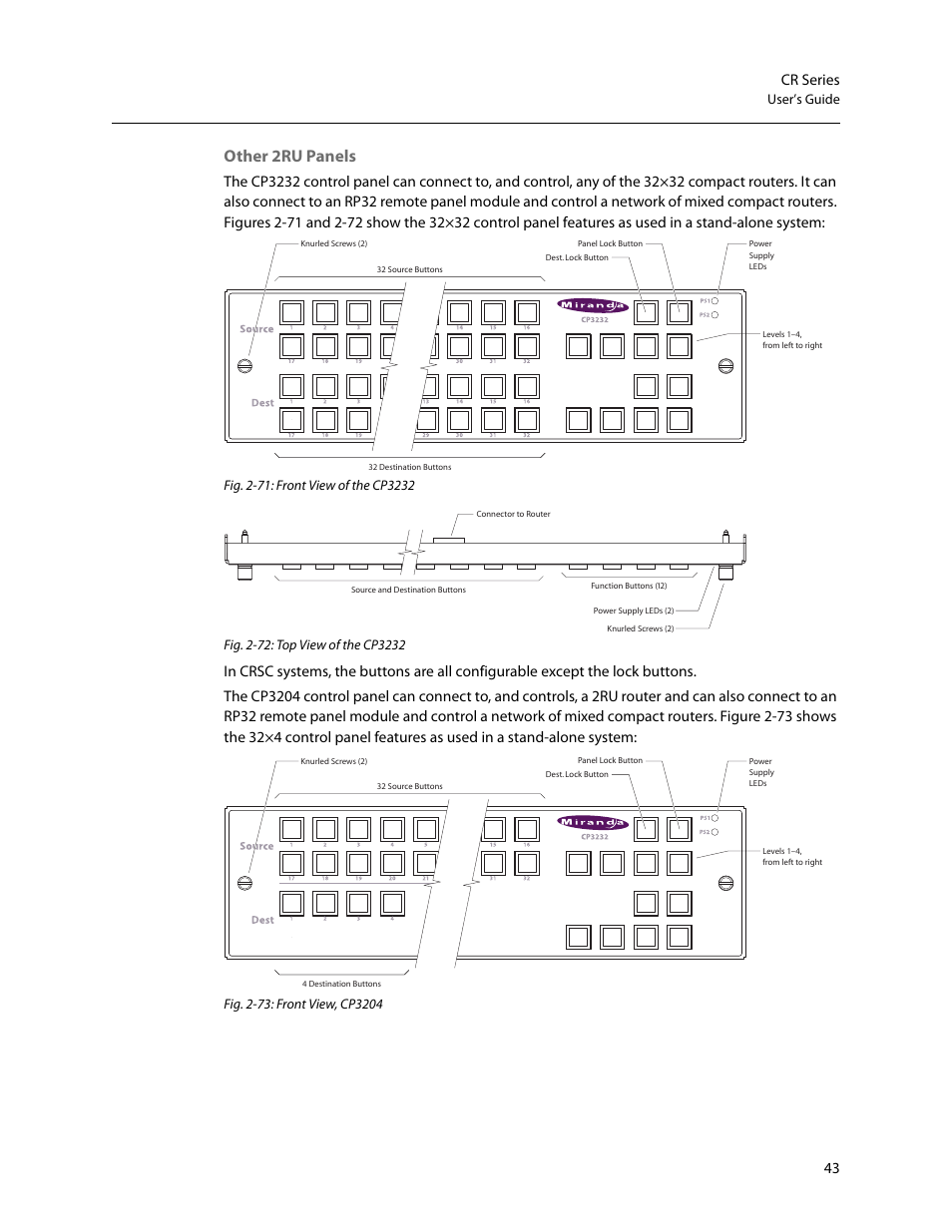 Other 2ru panels, 43 cr series, User’s guide | Grass Valley CR Series v.3.2 User Manual | Page 55 / 212