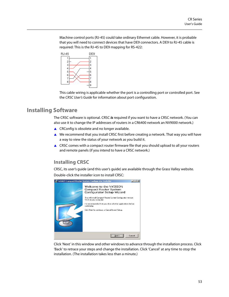 Installing software, Installing crsc | Grass Valley CR Series v.3.2 User Manual | Page 65 / 212