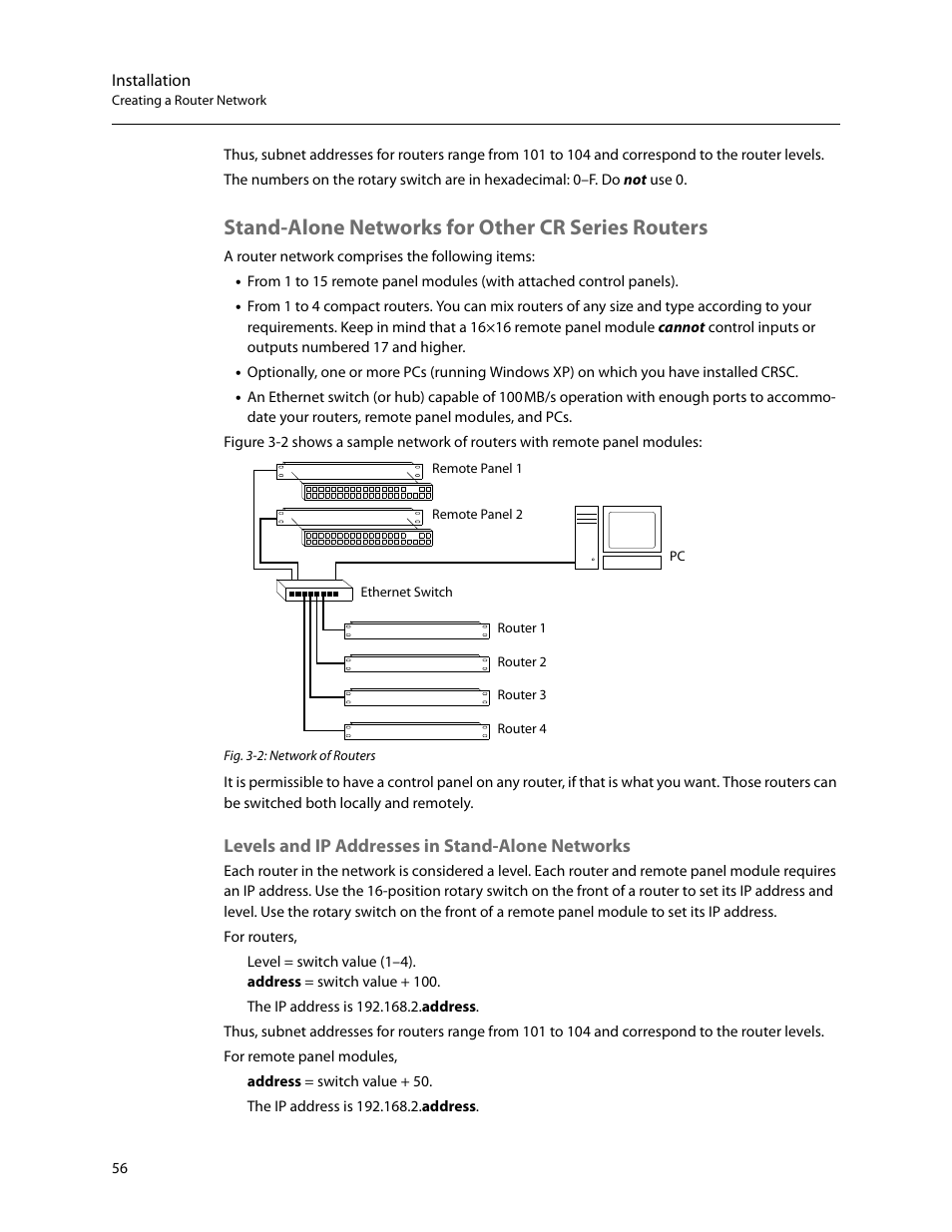 Stand-alone networks for other cr series routers, Levels and ip addresses in stand-alone networks, Levels and ip addresses in stand-alone | Networks | Grass Valley CR Series v.3.2 User Manual | Page 68 / 212