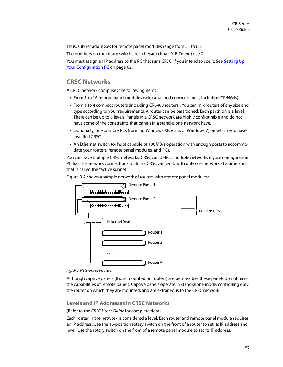 Crsc networks, Levels and ip addresses in crsc networks | Grass Valley CR Series v.3.2 User Manual | Page 69 / 212