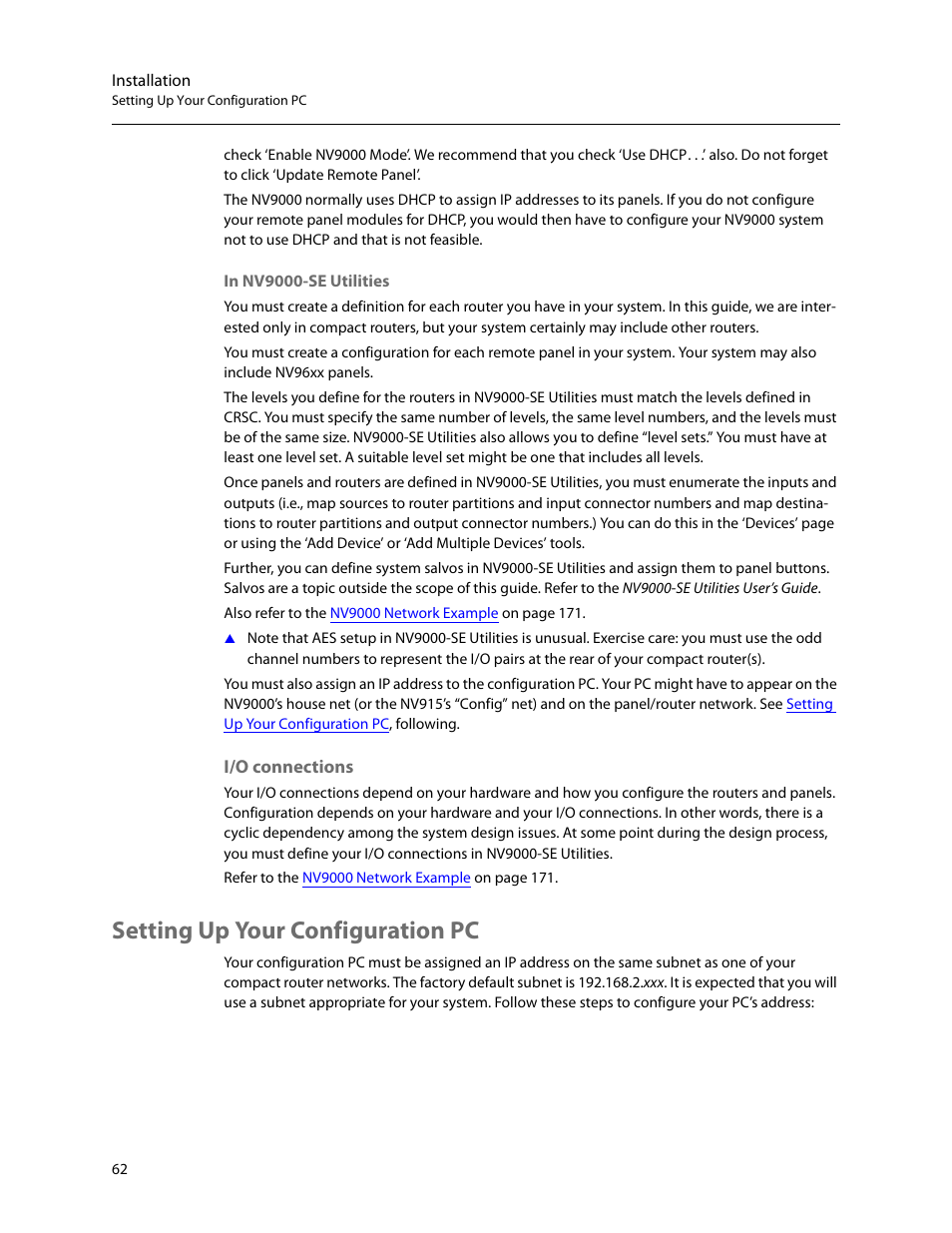 I/o connections, Setting up your configuration pc, Setting up | Your configuration pc, Setting, Up your configuration pc | Grass Valley CR Series v.3.2 User Manual | Page 74 / 212