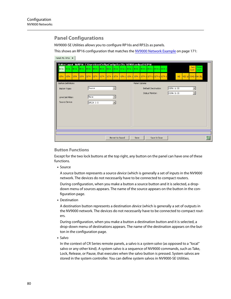 Panel configurations, Button functions | Grass Valley CR Series v.3.2 User Manual | Page 92 / 212
