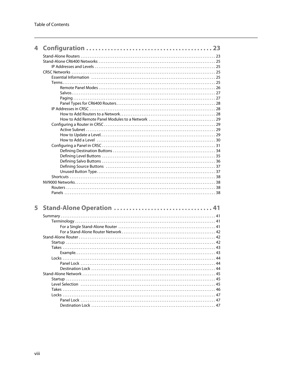 4 configuration, 5 stand-alone operation | Grass Valley CR6400 Family v.1.2 User Manual | Page 8 / 110