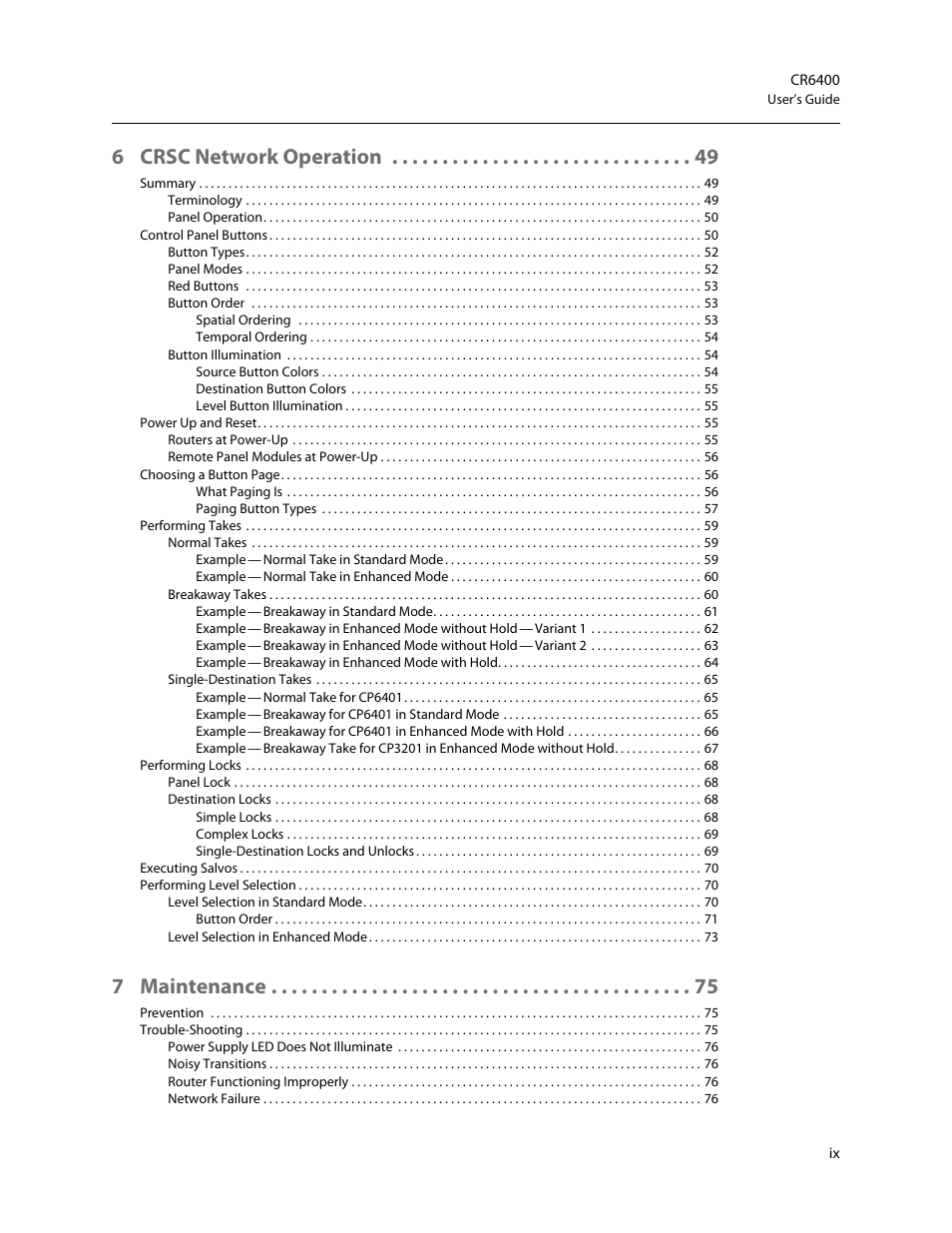 6 crsc network operation, 7 maintenance | Grass Valley CR6400 Family v.1.2 User Manual | Page 9 / 110