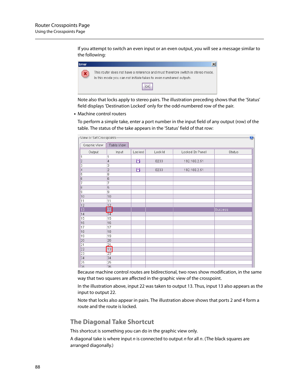 The diagonal take shortcut | Grass Valley CRSC v.3.2 User Manual | Page 100 / 186