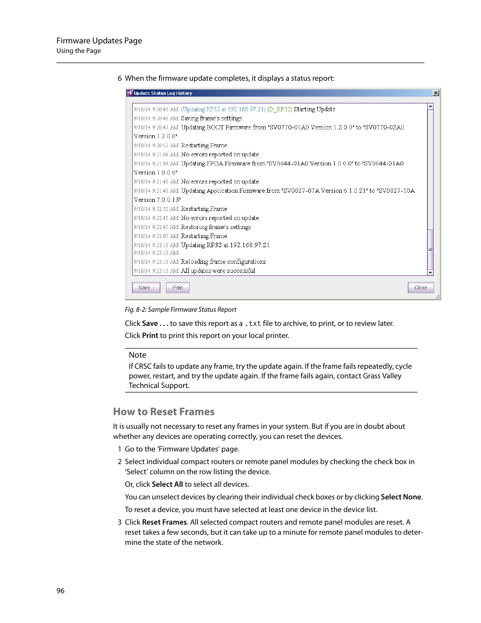 How to reset frames | Grass Valley CRSC v.3.2 User Manual | Page 108 / 186