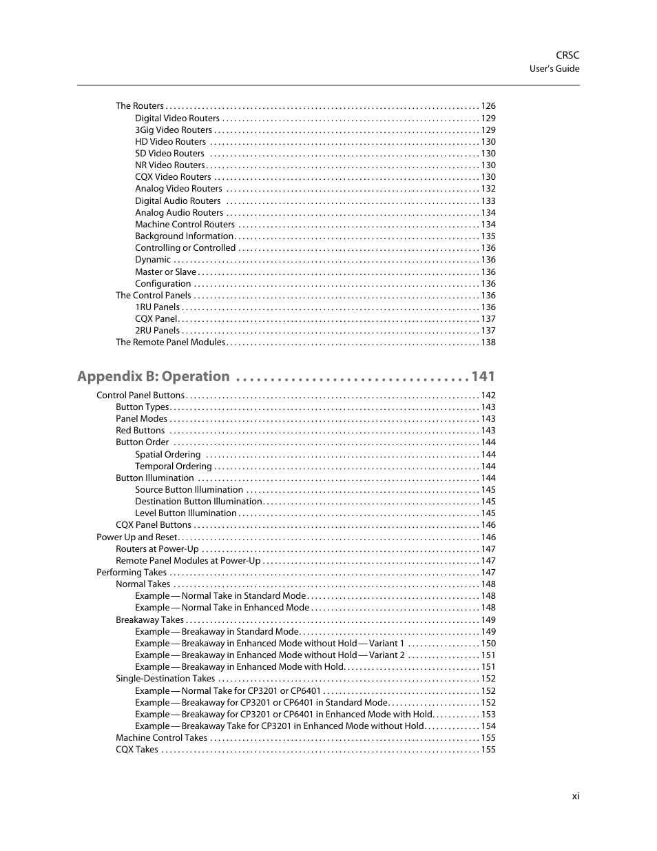 Appendix b: operation | Grass Valley CRSC v.3.2 User Manual | Page 11 / 186