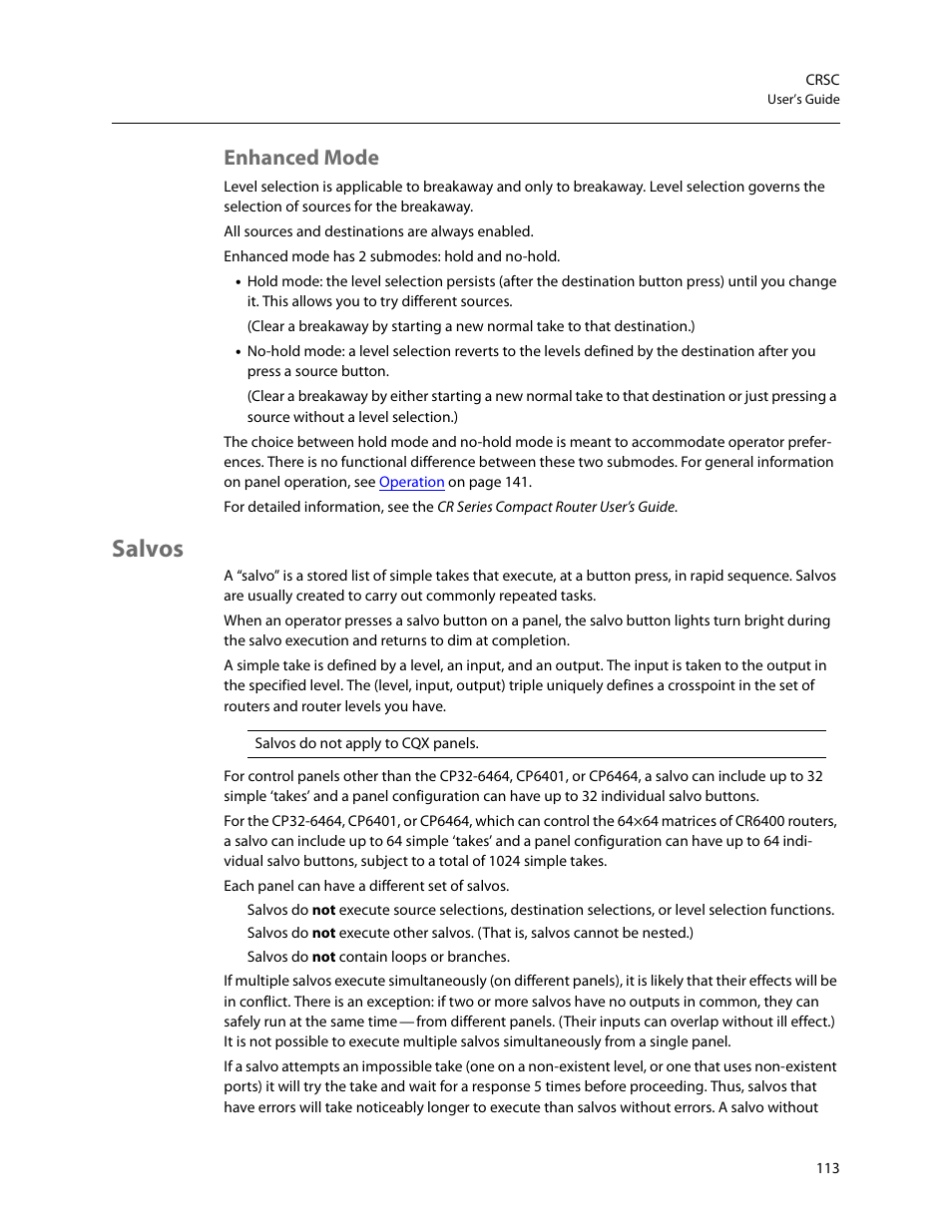Enhanced mode, Salvos | Grass Valley CRSC v.3.2 User Manual | Page 125 / 186