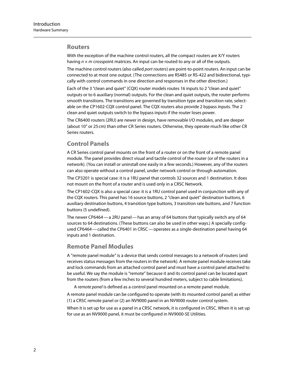 Routers, Control panels, Remote panel modules | Routers control panels remote panel modules | Grass Valley CRSC v.3.2 User Manual | Page 14 / 186