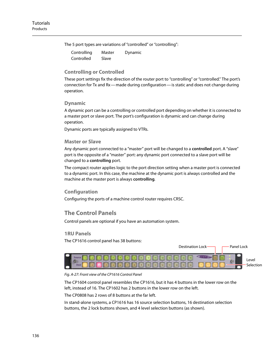 The control panels, 1ru panels | Grass Valley CRSC v.3.2 User Manual | Page 148 / 186