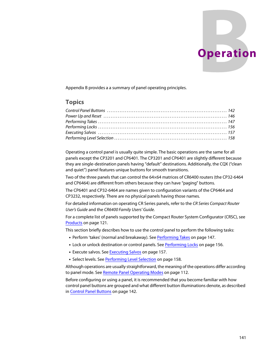 Operation, Appendix b: operation, Topics | Grass Valley CRSC v.3.2 User Manual | Page 153 / 186