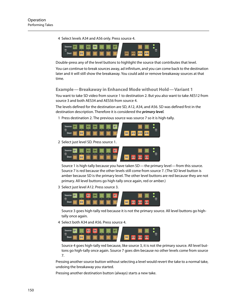 Example, Breakaway in enhanced mode without hold, Variant 1 | Operation, The primary level, Performing takes | Grass Valley CRSC v.3.2 User Manual | Page 162 / 186