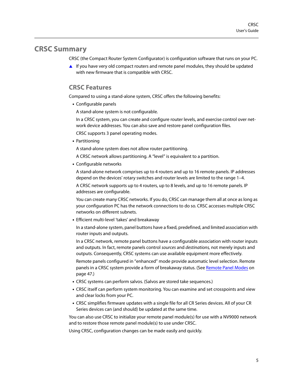 Crsc summary, Crsc features | Grass Valley CRSC v.3.2 User Manual | Page 17 / 186