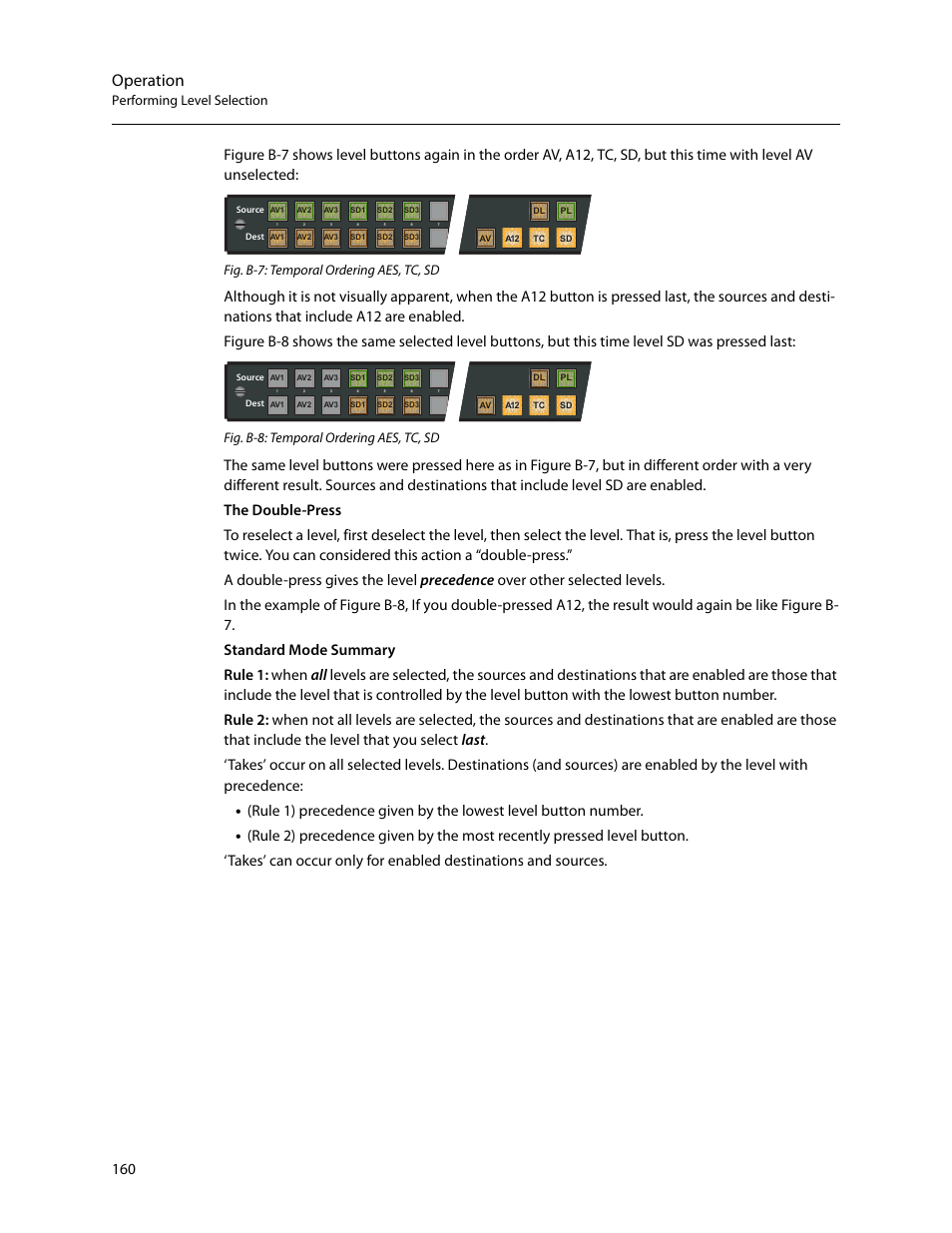 Operation, Performing level selection, Fig. b-7: temporal ordering aes, tc, sd | Fig. b-8: temporal ordering aes, tc, sd | Grass Valley CRSC v.3.2 User Manual | Page 172 / 186