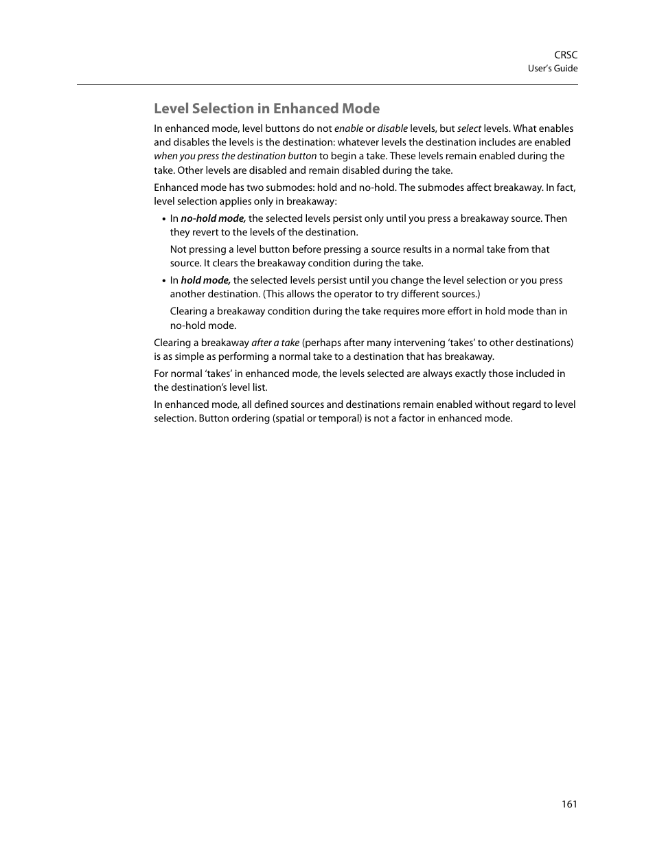 Level selection in enhanced mode | Grass Valley CRSC v.3.2 User Manual | Page 173 / 186