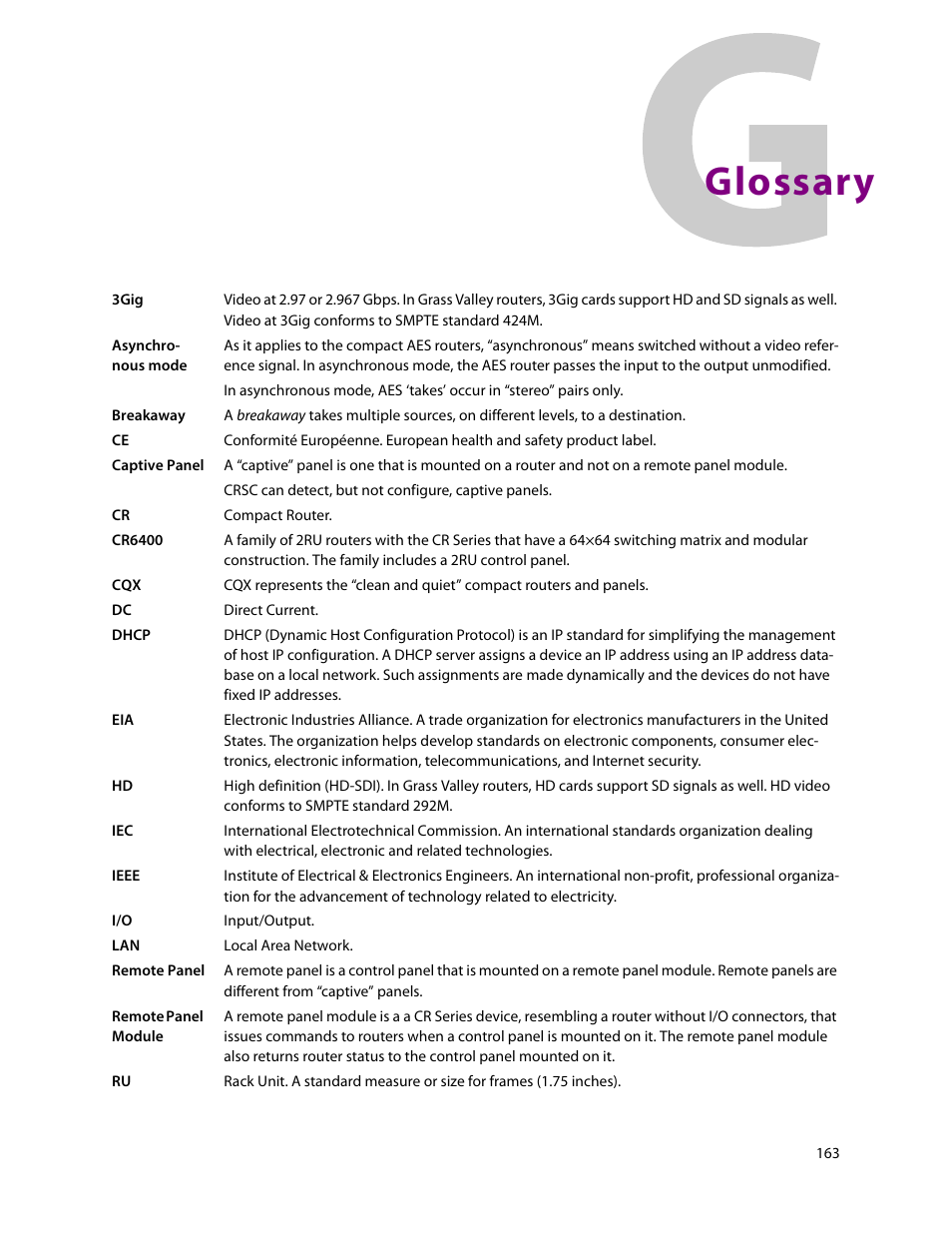 Glossary | Grass Valley CRSC v.3.2 User Manual | Page 175 / 186