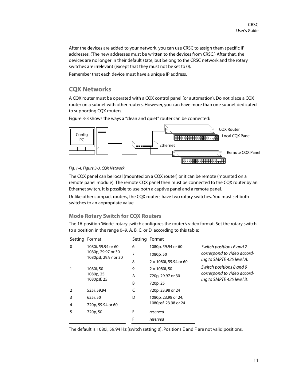 Cqx networks, Mode rotary switch for cqx routers | Grass Valley CRSC v.3.2 User Manual | Page 23 / 186