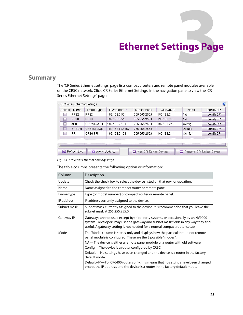 Summary, Ethernet settings page | Grass Valley CRSC v.3.2 User Manual | Page 37 / 186