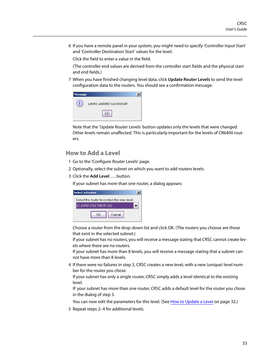 How to add a level | Grass Valley CRSC v.3.2 User Manual | Page 45 / 186