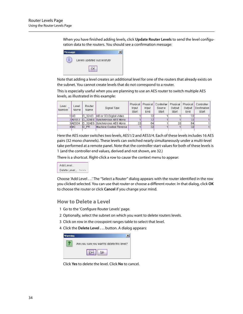 How to delete a level | Grass Valley CRSC v.3.2 User Manual | Page 46 / 186