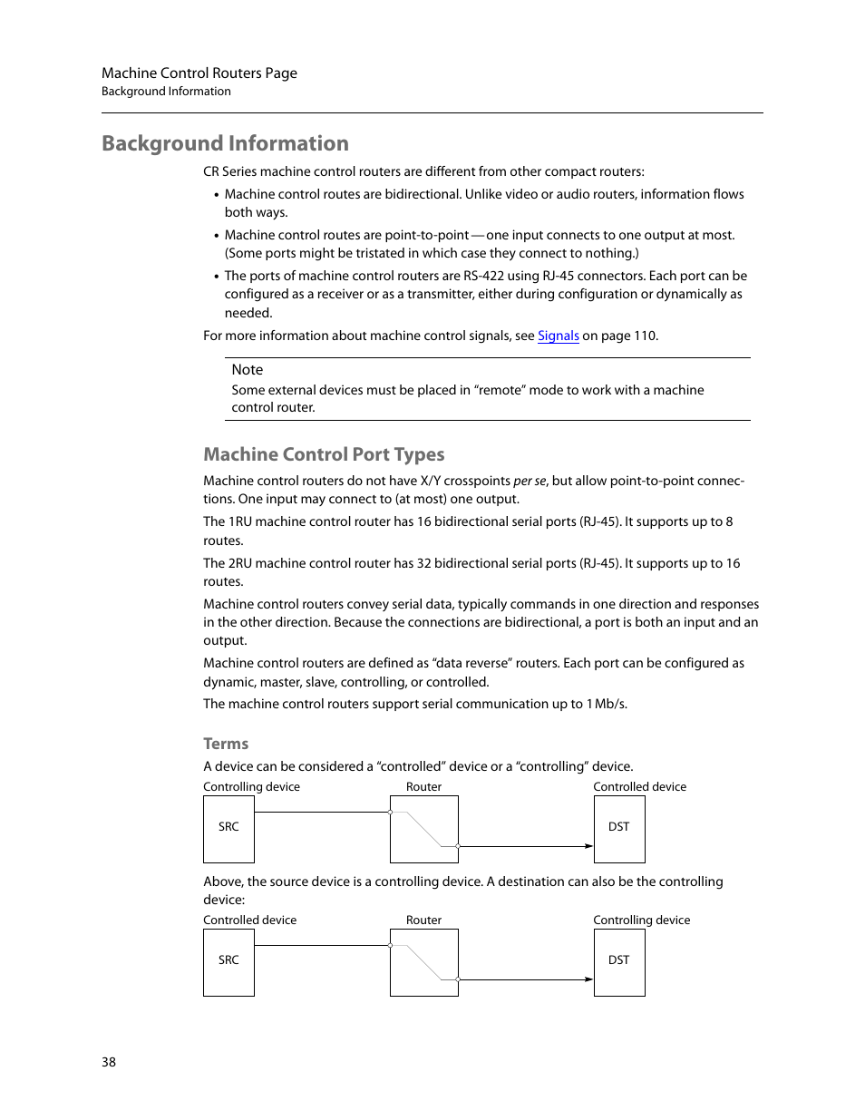 Background information, Machine control port types, Terms | Grass Valley CRSC v.3.2 User Manual | Page 50 / 186