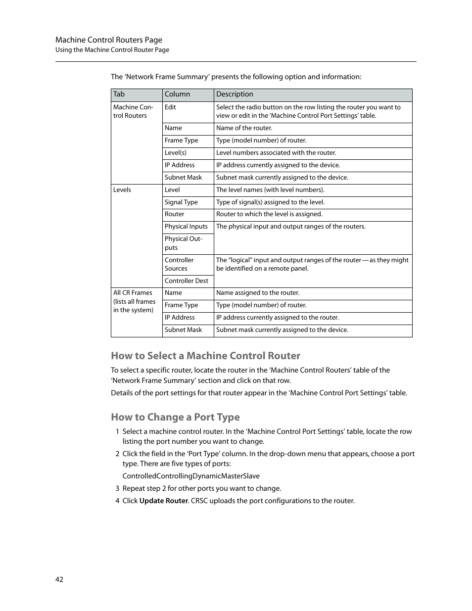 How to select a machine control router, How to change a port type | Grass Valley CRSC v.3.2 User Manual | Page 54 / 186