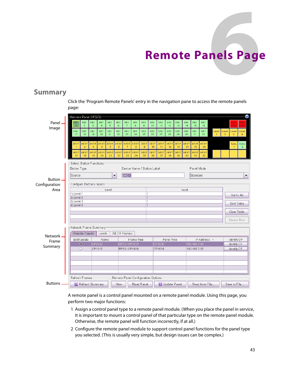 Summary, Remote panels page | Grass Valley CRSC v.3.2 User Manual | Page 55 / 186