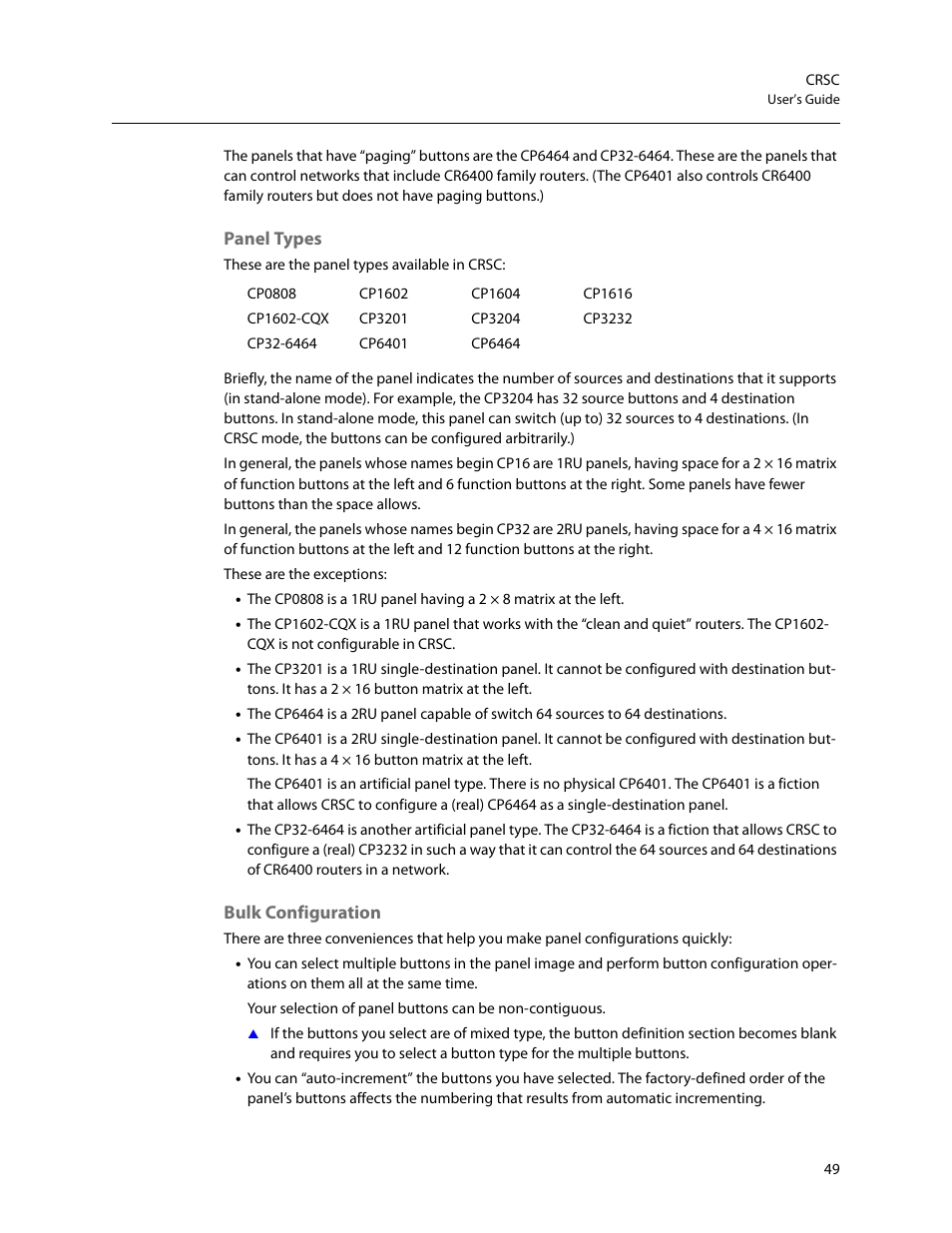 Panel types bulk configuration | Grass Valley CRSC v.3.2 User Manual | Page 61 / 186