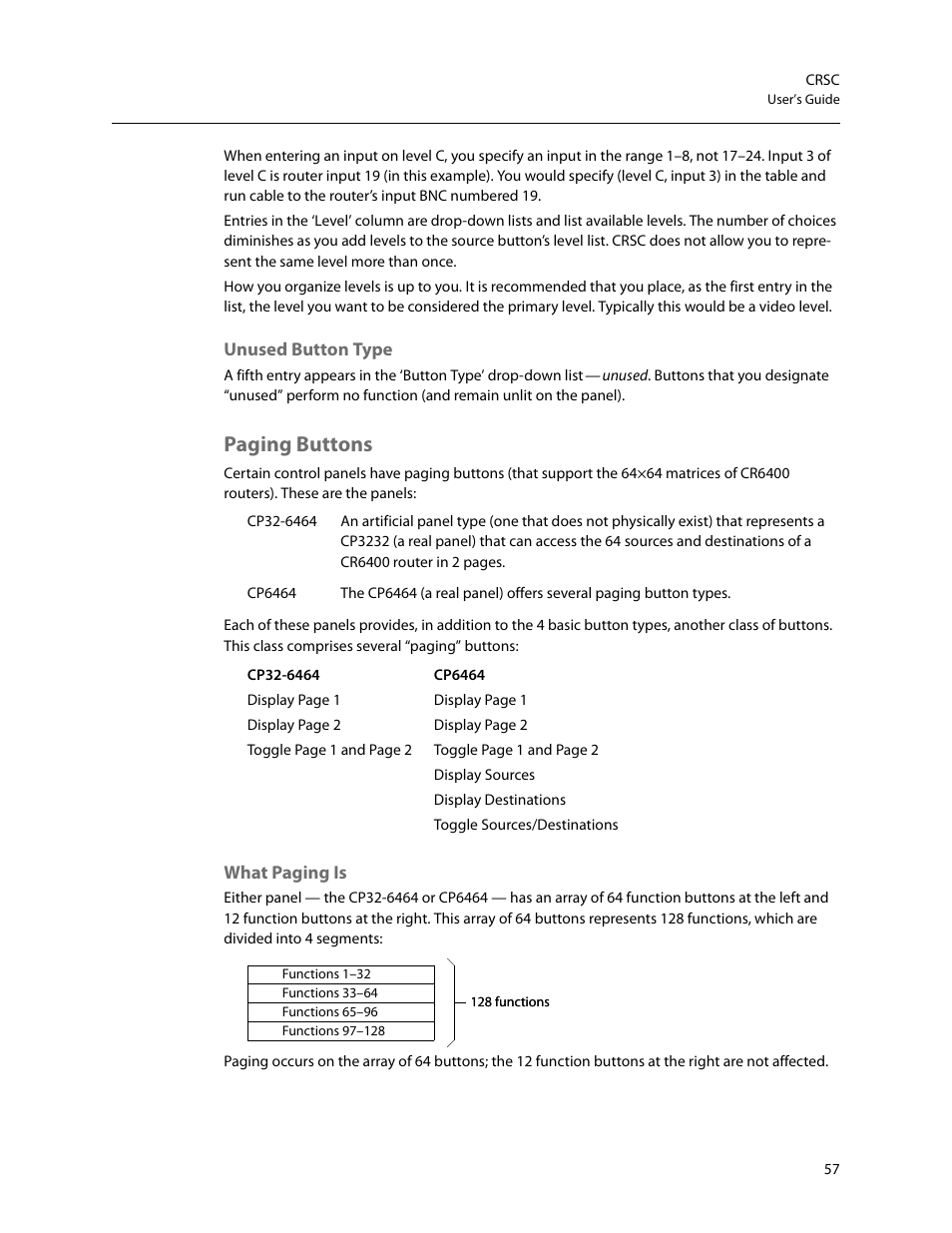 Paging buttons, Unused button type, What paging is | Grass Valley CRSC v.3.2 User Manual | Page 69 / 186