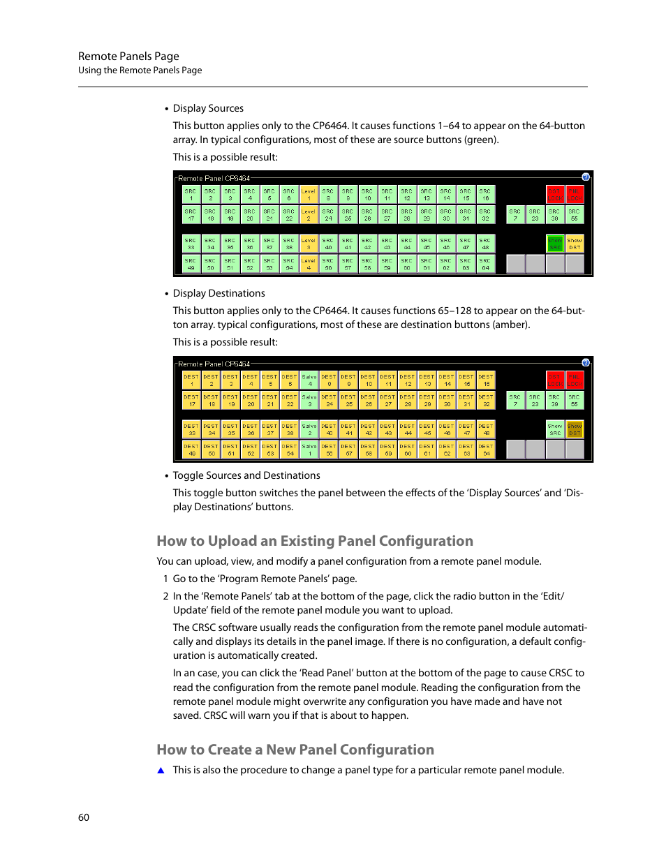 How to upload an existing panel configuration, How to create a new panel configuration | Grass Valley CRSC v.3.2 User Manual | Page 72 / 186