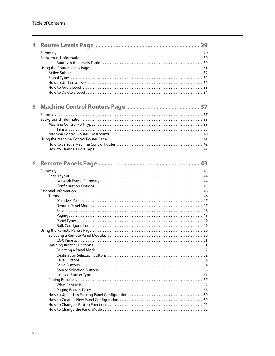 4 router levels page, 5 machine control routers page, 6 remote panels page | Grass Valley CRSC v.3.2 User Manual | Page 8 / 186