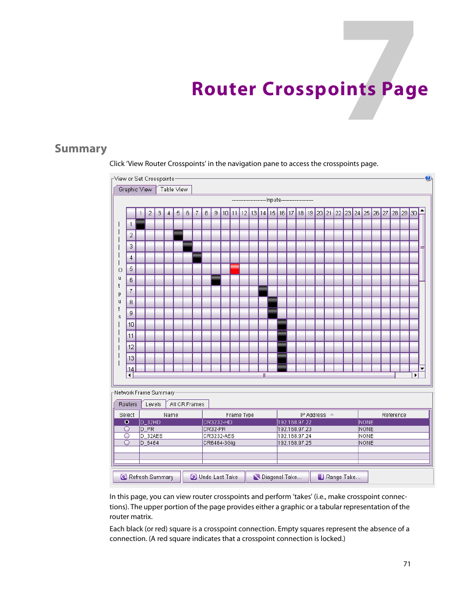 Summary, Router crosspoints page | Grass Valley CRSC v.3.2 User Manual | Page 83 / 186