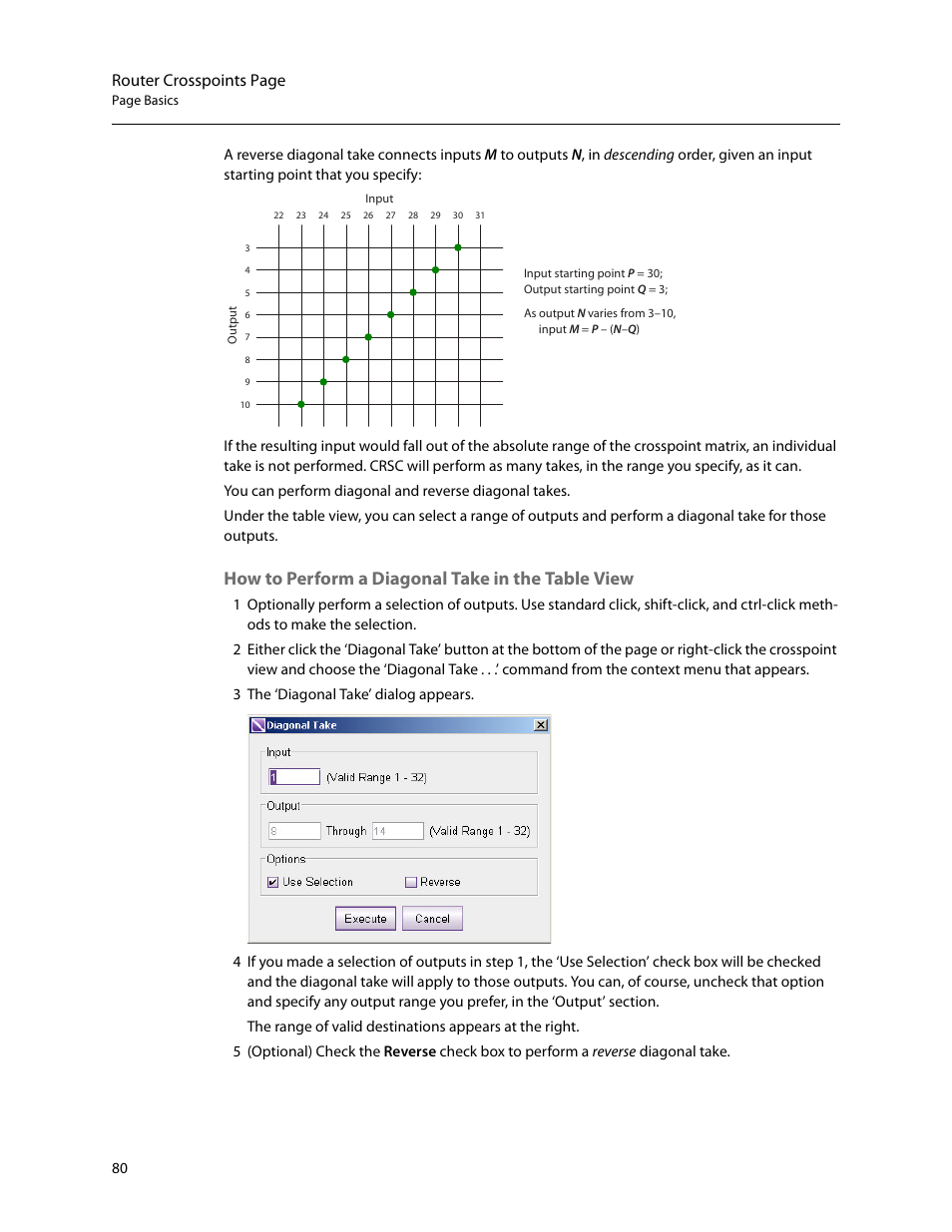 How to perform a diagonal take in the table view, Router crosspoints page | Grass Valley CRSC v.3.2 User Manual | Page 92 / 186